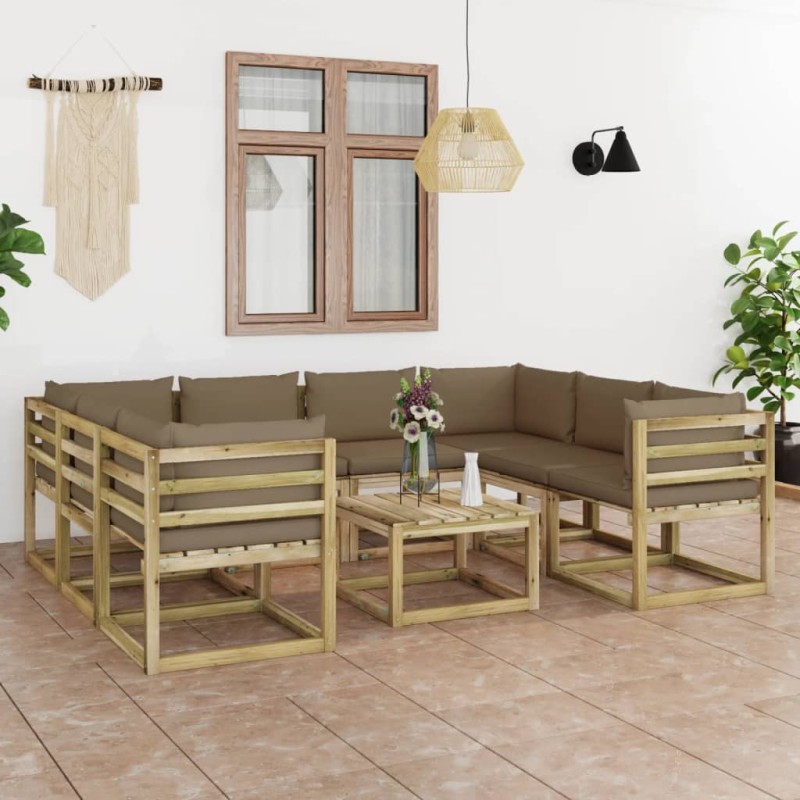 vidaXL Set de muebles de jardín 9 piezas con cojines madera impregnada vidaXL Set de muebles de jardín 9 piezas con cojines madera impregnada