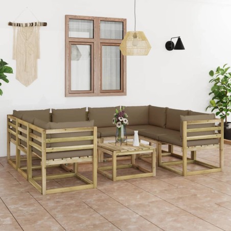 vidaXL Set de muebles de jardín 9 piezas con cojines madera impregnada