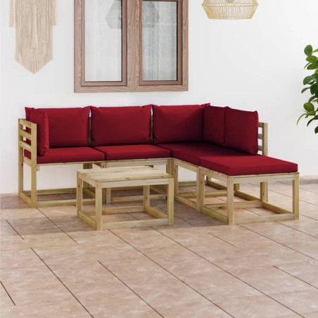 vidaXL Juego de muebles de jardín 6 piezas con cojines rojo tinto
