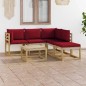 vidaXL Juego de muebles de jardín 6 piezas con cojines rojo tinto vidaXL Juego de muebles de jardín 6 piezas con cojines rojo tinto