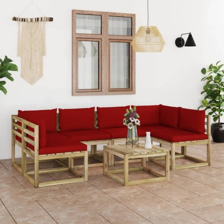 vidaXL Set de muebles de jardín 7 piezas con cojines madera impregnada