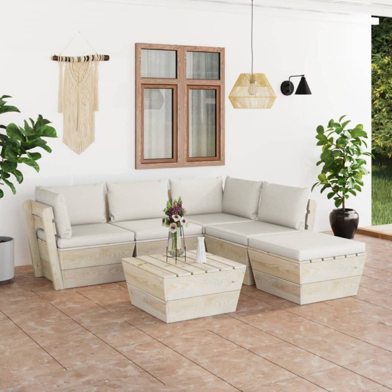 vidaXL Muebles de jardín de palets 6 piezas y cojines madera de abeto vidaXL Muebles de jardín de palets 6 piezas y cojines madera de abeto