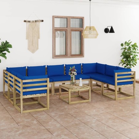 vidaXL Set de muebles de jardín 10 pzas con cojines madera impregnada