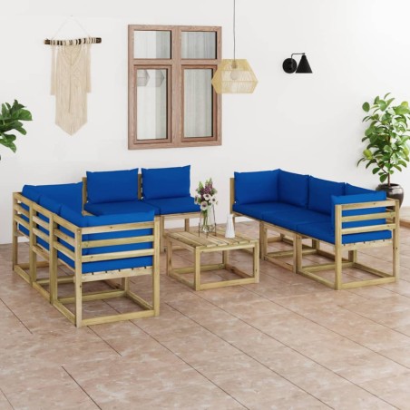 vidaXL Set de muebles de jardín 9 piezas con cojines madera impregnada