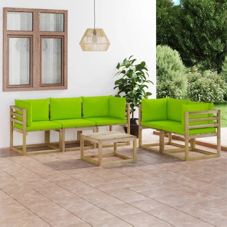 vidaXL Juego de muebles de jardín 6 piezas con cojines verde lima