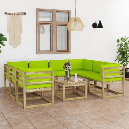 vidaXL Set de muebles de jardín 9 piezas con cojines madera impregnada
