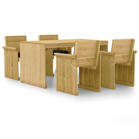 vidaXL Set de comedor jardín 5 pzas con cojines madera pino impregnada