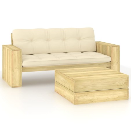 vidaXL Set muebles de jardín y cojines 2 pzas madera pino impregnada
