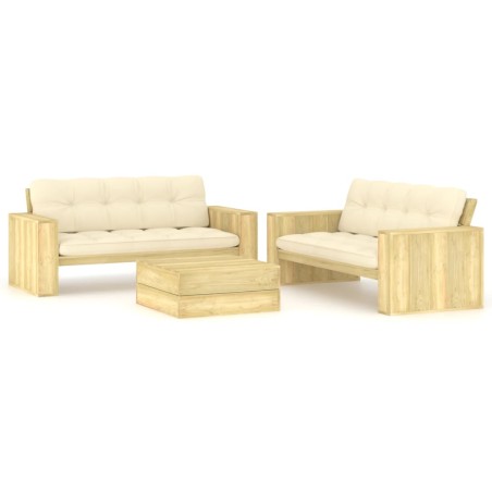 vidaXL Set de sofás jardín 3 piezas con cojines madera pino impregnada