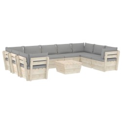 vidaXL Muebles de jardín de palés 10 piezas y cojines madera de abeto