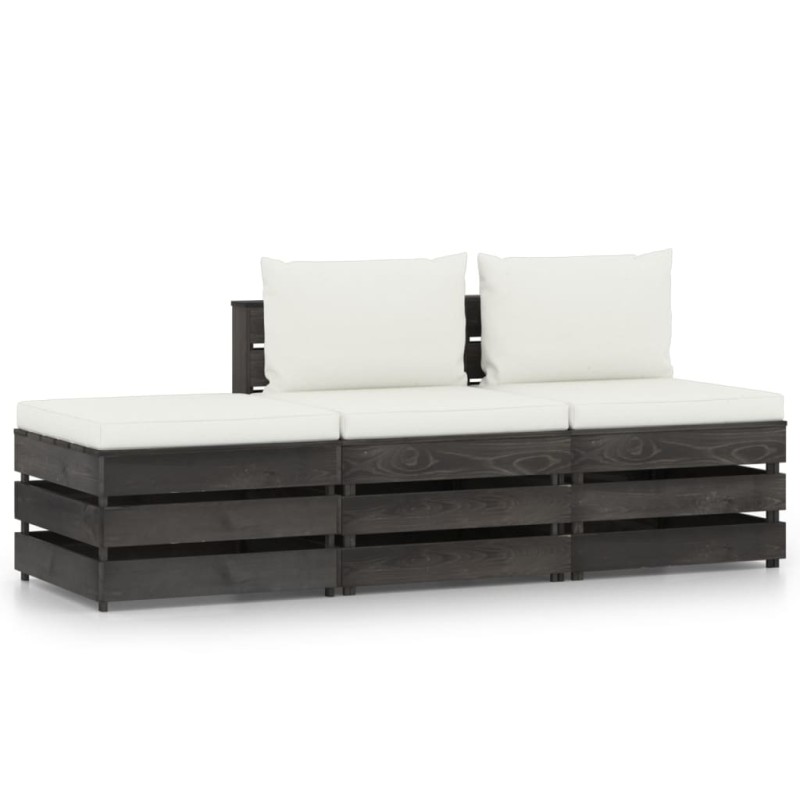 vidaXL Muebles de jardín 3 piezas con cojines madera impregnada gris vidaXL Muebles de jardín 3 piezas con cojines madera impregnada gris