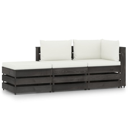 vidaXL Muebles de jardín 3 pzas con cojines gris madera impregnada