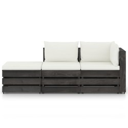 vidaXL Muebles de jardín 3 pzas con cojines gris madera impregnada