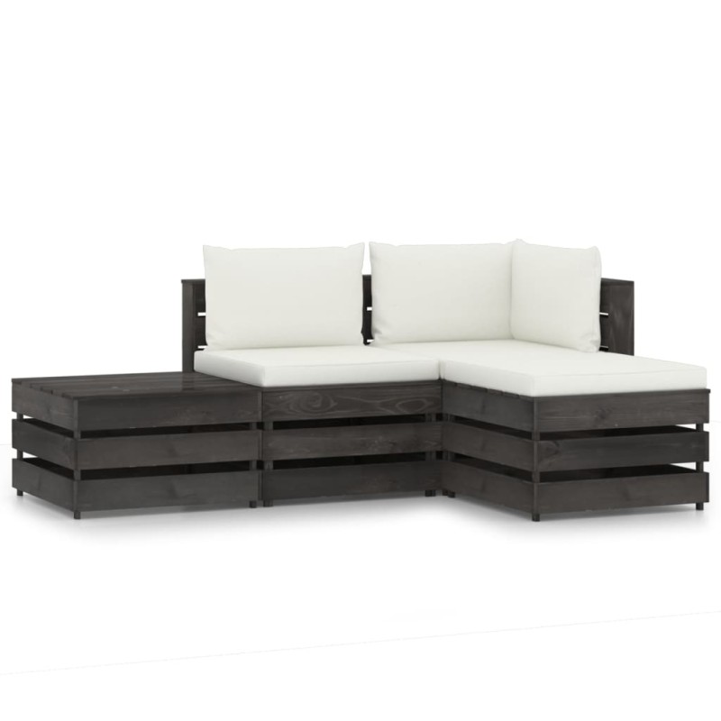 vidaXL Muebles de jardín 4 piezas con cojines madera impregnada gris vidaXL Muebles de jardín 4 piezas con cojines madera impregnada gris