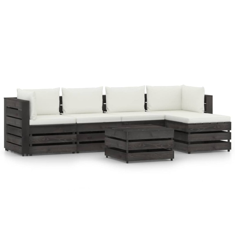 vidaXL Muebles de jardín 6 pzas con cojines madera impregnada gris vidaXL Muebles de jardín 6 pzas con cojines madera impregnada gris