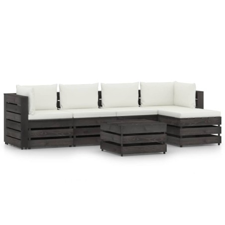 vidaXL Muebles de jardín 6 pzas con cojines madera impregnada gris