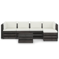 vidaXL Muebles de jardín 6 pzas con cojines madera impregnada gris