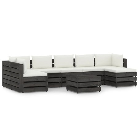 vidaXL Muebles de jardín 8 pzas con cojines madera impregnada gris