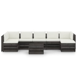 vidaXL Muebles de jardín 8 pzas con cojines madera impregnada gris
