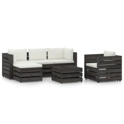 vidaXL Muebles de jardín 6 pzas con cojines madera impregnada gris