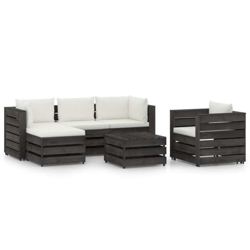vidaXL Muebles de jardín 6 pzas con cojines madera impregnada gris