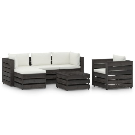 vidaXL Muebles de jardín 6 pzas con cojines madera impregnada gris