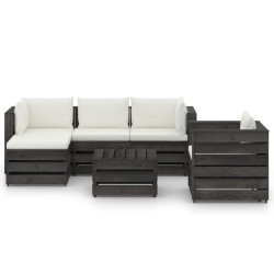 vidaXL Muebles de jardín 6 pzas con cojines madera impregnada gris