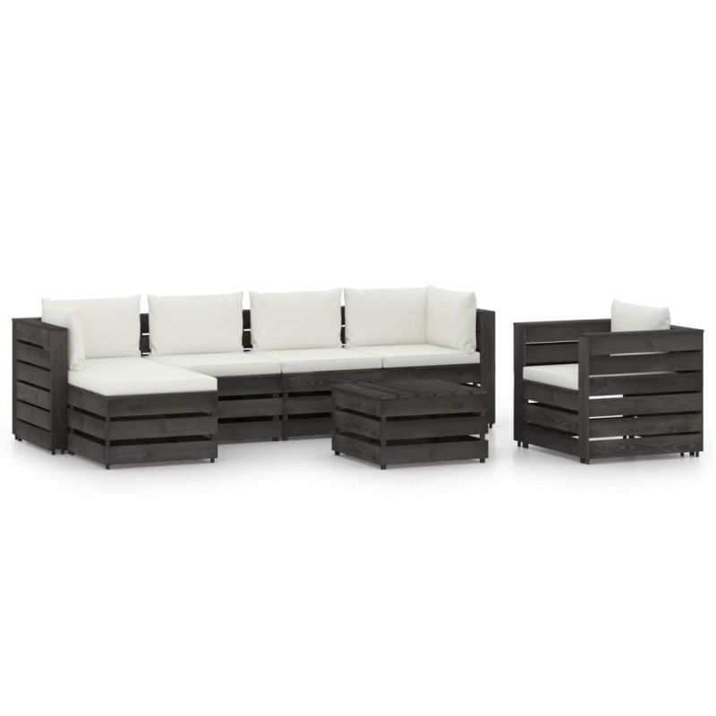 vidaXL Muebles de jardín 7 pzas con cojines madera impregnada gris vidaXL Muebles de jardín 7 pzas con cojines madera impregnada gris