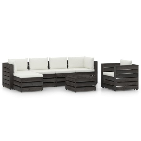 vidaXL Muebles de jardín 7 pzas con cojines madera impregnada gris