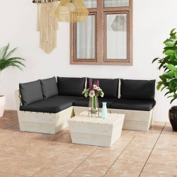 vidaXL Muebles de jardín de palets 5 piezas y cojines madera de abeto 