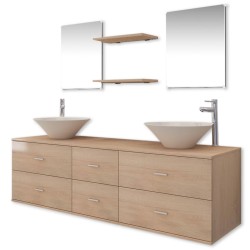 vidaXL Conjunto de muebles de baño con lavabo y grifo 9 piezas beige
