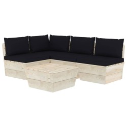vidaXL Muebles de jardín de palets 5 piezas y cojines madera de abeto 