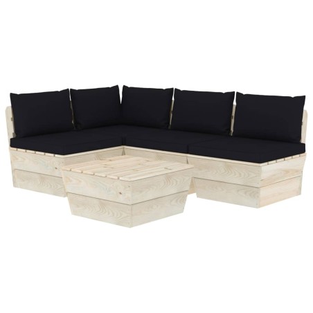 vidaXL Muebles de jardín de palets 5 piezas y cojines madera de abeto 