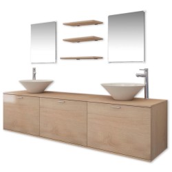 vidaXL Conjunto de muebles de baño con lavabo y grifo 11 piezas beige