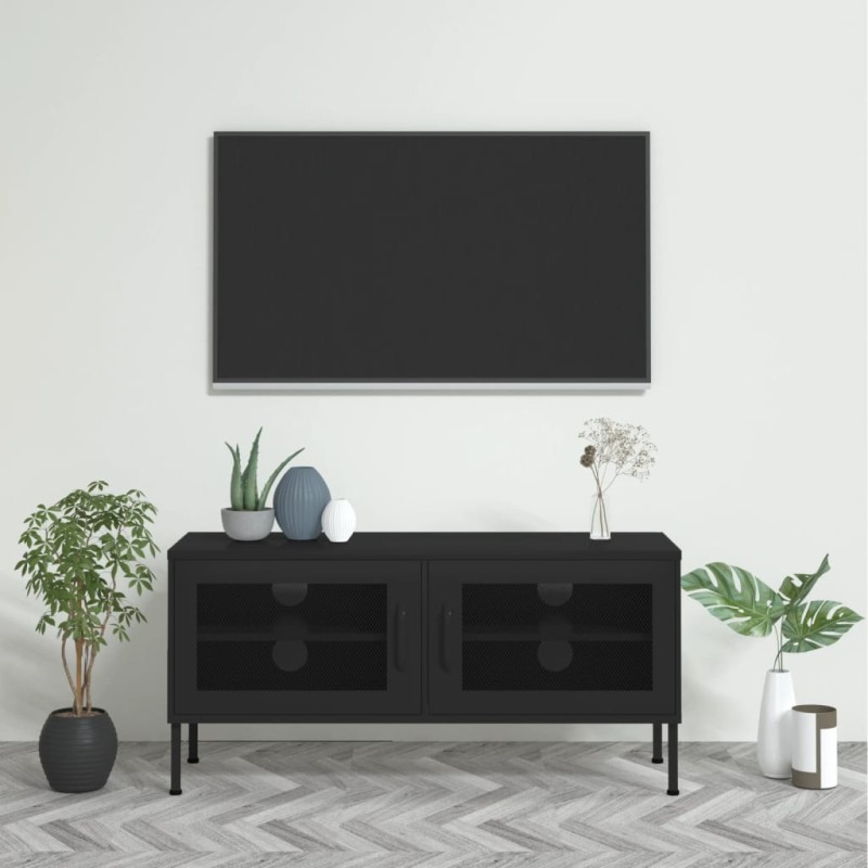 vidaXL Mueble para TV de acero negro 105x35x50 cm vidaXL Mueble para TV de acero negro 105x35x50 cm