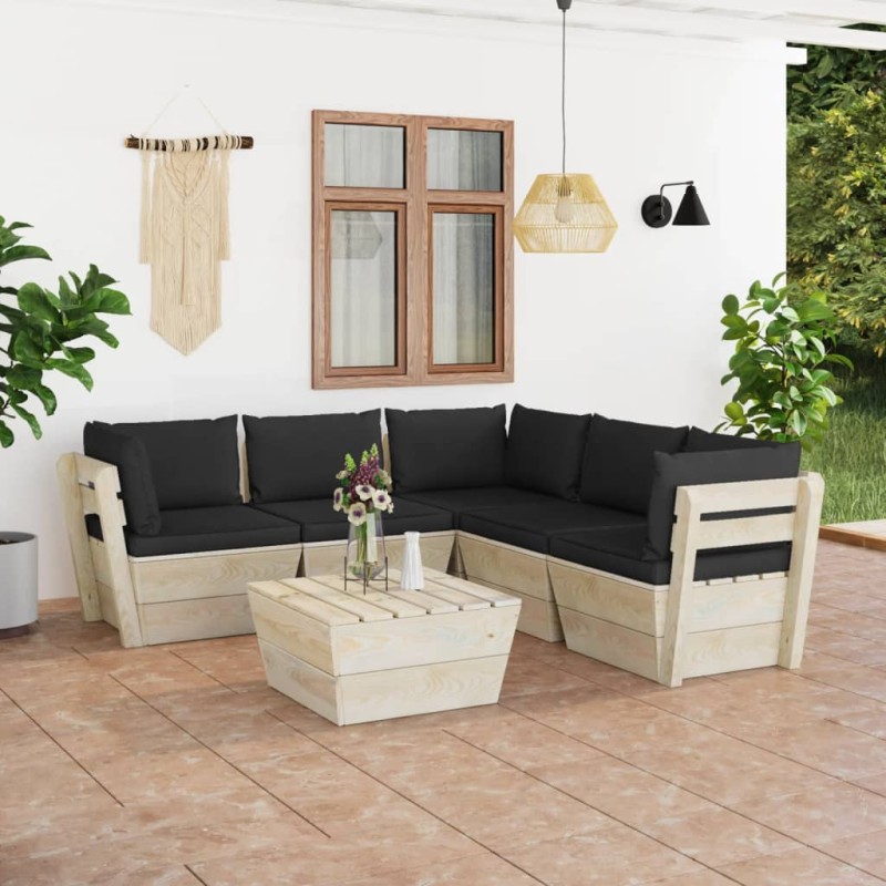 vidaXL Muebles de jardín de palets 6 piezas y cojines madera de abeto vidaXL Muebles de jardín de palets 6 piezas y cojines madera de abeto