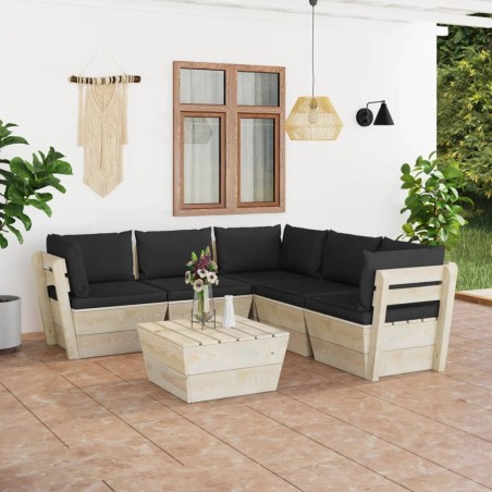 vidaXL Muebles de jardín de palets 6 piezas y cojines madera de abeto 