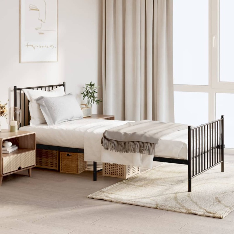 vidaXL Estructura de cama con cabecero y estribo metal negro 90x200 cm vidaXL Estructura de cama con cabecero y estribo metal negro 90x200 cm