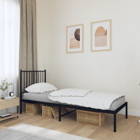 vidaXL Estructura de cama con cabecero metal negro 75x190 cm