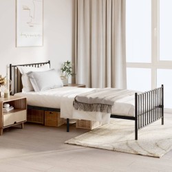 vidaXL Estructura de cama con cabecero y estribo metal negro 100x200cm