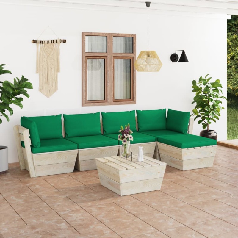 vidaXL Muebles de jardín de palets 6 piezas y cojines madera de abeto vidaXL Muebles de jardín de palets 6 piezas y cojines madera de abeto