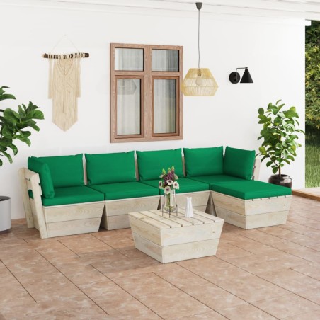 vidaXL Muebles de jardín de palets 6 piezas y cojines madera de abeto 