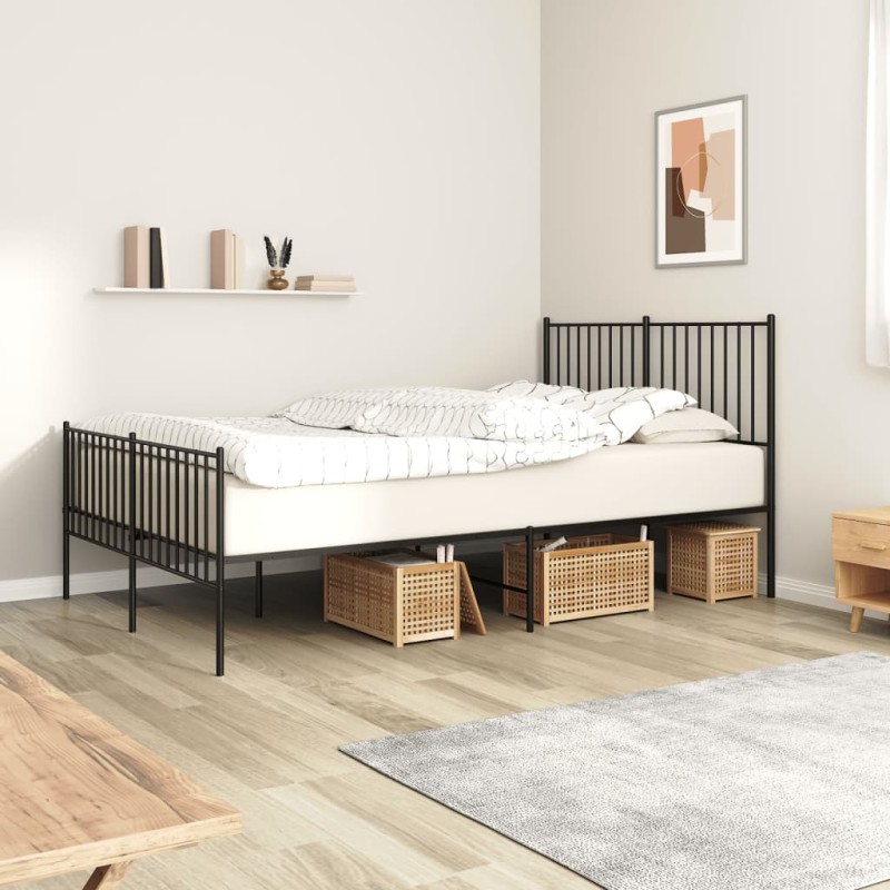 vidaXL Estructura de cama cabecero y pie de cama metal negro 140x190cm vidaXL Estructura de cama cabecero y pie de cama metal negro 140x190cm