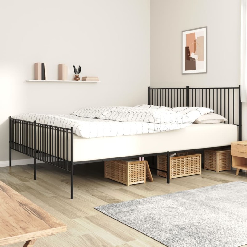 vidaXL Estructura de cama cabecero y pie de cama metal negro 200x200cm vidaXL Estructura de cama cabecero y pie de cama metal negro 200x200cm