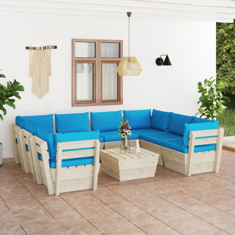 vidaXL Muebles de jardín de palets 9 piezas y cojines madera de abeto 