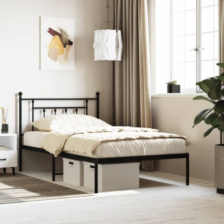 vidaXL Estructura de cama con cabecero metal negro 107x203 cm