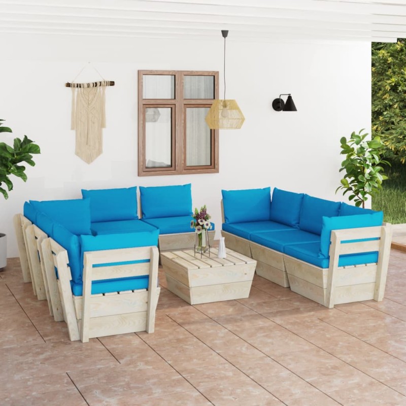 vidaXL Muebles de jardín de palets 9 piezas y cojines madera de abeto vidaXL Muebles de jardín de palets 9 piezas y cojines madera de abeto