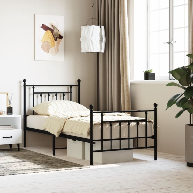 vidaXL Estructura de cama con cabecero y estribo metal negro 80x200 cm vidaXL Estructura de cama con cabecero y estribo metal negro 80x200 cm
