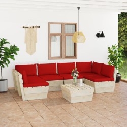 vidaXL Muebles de jardín de palets 7 piezas y cojines madera de abeto 