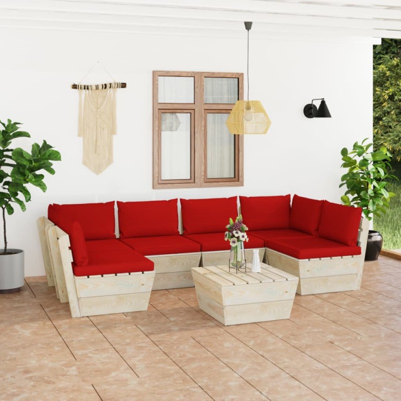 vidaXL Muebles de jardín de palets 7 piezas y cojines madera de abeto vidaXL Muebles de jardín de palets 7 piezas y cojines madera de abeto